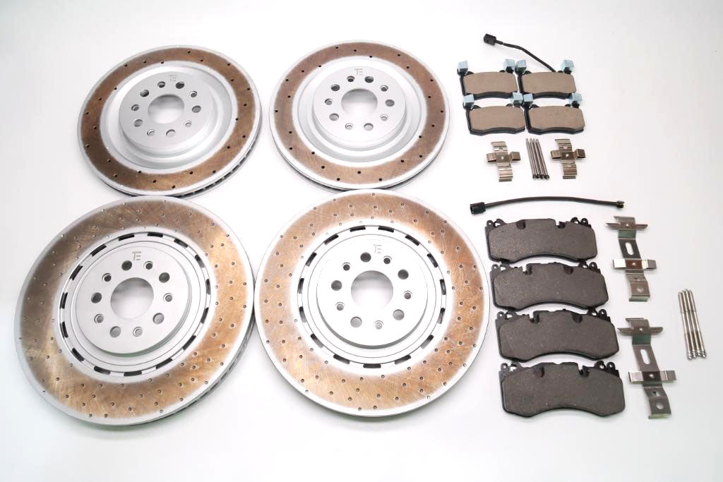 Maserati Ghibli 3.8 Trofeo front rear brake pads & dimpled rotors TopEuro #1890